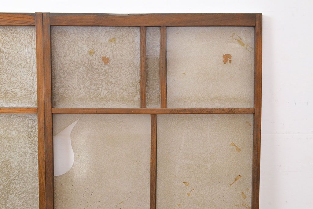 アンティーク建具　総ケヤキ材　希少!結霜ガラスがおしゃれな小振りのガラス戸2枚セット(窓、引き戸)(R-051425)