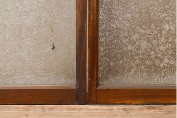アンティーク建具　総ケヤキ材　希少!結霜ガラスがおしゃれな小振りのガラス戸2枚セット(窓、引き戸)(R-051425)