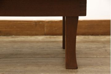 和製アンティーク　タモ材　丸みを帯びたデザインが愛らしい角ちゃぶ台(ローテーブル、座卓、折り畳み)(R-051427)
