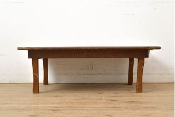 和製アンティーク　栓材一枚板　味わいたっぷりのレトロな角ちゃぶ台(ローテーブル、座卓、折り畳み、センターテーブル、リビングテーブル)(R-051429)