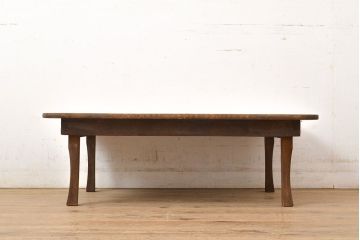 和製アンティーク　栓材　天板一枚板　素朴な木の風合いが味わい深い角ちゃぶ台(ローテーブル、座卓、折りたたみテーブル)(R-051431)