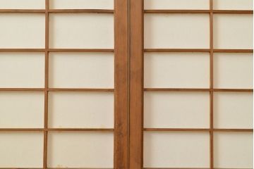 和製アンティーク　季節の移ろいが楽しめる額入り障子戸2枚セット(引き戸、建具)(R-051436)