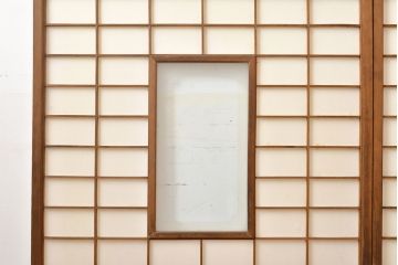 和製アンティーク　季節の移ろいが楽しめる額入り障子戸2枚セット(引き戸、建具)(R-051436)