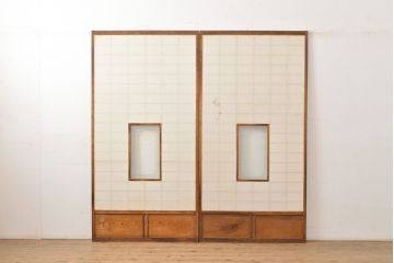 和製アンティーク　季節の移ろいが楽しめる額入り障子戸2枚セット(引き戸、建具)(R-051436)