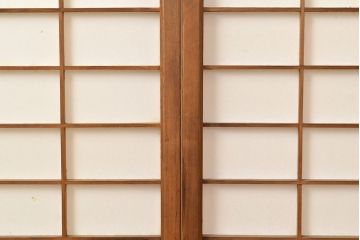 和製アンティーク　季節の移ろいが楽しめる額入り障子戸3枚セット(引き戸、建具)(R-051437)