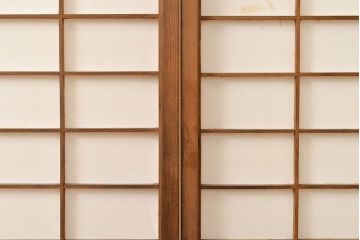 和製アンティーク　季節の移ろいが楽しめる額入り障子戸3枚セット(引き戸、建具)(R-051437)