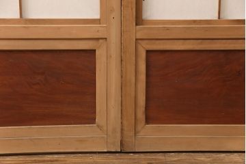 アンティーク建具　腰板ケヤキ材　ダイヤガラス　品のある和の雰囲気が素敵な裏障子付き格子戸4枚セット(引き戸、障子戸)(R-051444)