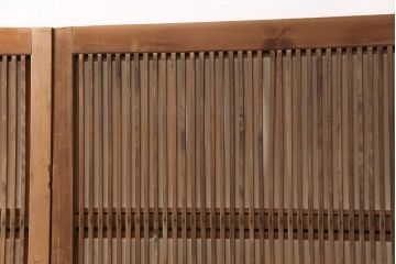 アンティーク建具　腰板ケヤキ材　ダイヤガラス　品のある和の雰囲気が素敵な裏障子付き格子戸4枚セット(引き戸、障子戸)(R-051444)
