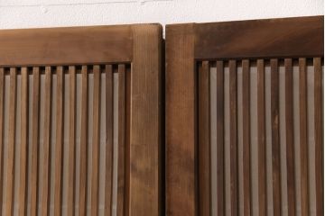 アンティーク建具　腰板ケヤキ材　ダイヤガラス　品のある和の雰囲気が素敵な裏障子付き格子戸4枚セット(引き戸、障子戸)(R-051444)