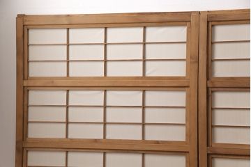 アンティーク建具　腰板ケヤキ材　ダイヤガラス　品のある和の雰囲気が素敵な裏障子付き格子戸4枚セット(引き戸、障子戸)(R-051444)