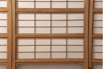 アンティーク建具　腰板ケヤキ材　ダイヤガラス　品のある和の雰囲気が素敵な裏障子付き格子戸4枚セット(引き戸、障子戸)(R-051444)