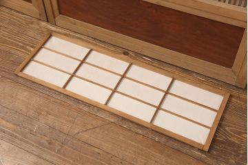 アンティーク建具　腰板ケヤキ材　ダイヤガラス　品のある和の雰囲気が素敵な裏障子付き格子戸4枚セット(引き戸、障子戸)(R-051444)