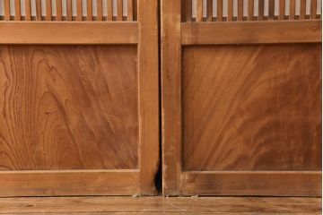 アンティーク建具　腰板ケヤキ材　落ち着いた和を醸し出す裏障子付き格子戸4枚セット(引き戸、障子戸)(R-051445)