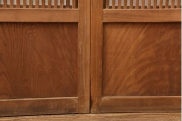 アンティーク建具　腰板ケヤキ材　落ち着いた和を醸し出す裏障子付き格子戸4枚セット(引き戸、障子戸)(R-051445)