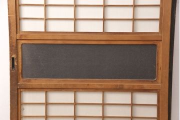 アンティーク建具　腰板ケヤキ材　落ち着いた和を醸し出す裏障子付き格子戸4枚セット(引き戸、障子戸)(R-051445)