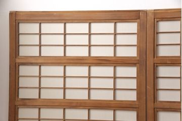 アンティーク建具　腰板ケヤキ材　落ち着いた和を醸し出す裏障子付き格子戸4枚セット(引き戸、障子戸)(R-051445)
