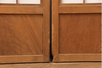 アンティーク建具　腰板ケヤキ材　落ち着いた和を醸し出す裏障子付き格子戸4枚セット(引き戸、障子戸)(R-051445)