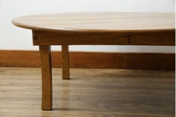 和製アンティーク　栓材　昭和中期　明るい木肌が和やかな空間づくりに活躍する丸ちゃぶ台(座卓、折りたたみテーブル、ローテーブル)(R-051451)