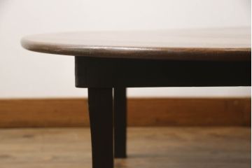 和製アンティーク　栓材　昭和中期　黒塗りの脚がかっこ良い雰囲気を醸し出す丸ちゃぶ台(座卓、折りたたみテーブル、ローテーブル)(R-051453)
