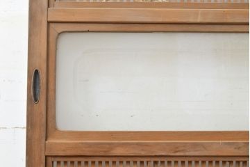 和製アンティーク　裏障子付き　整然と並ぶ様が美しい万本格子戸2枚セット(引き戸、建具、障子戸)(R-051455)