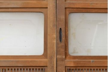 和製アンティーク　裏障子付き　整然と並ぶ様が美しい万本格子戸2枚セット(引き戸、建具、障子戸)(R-051455)