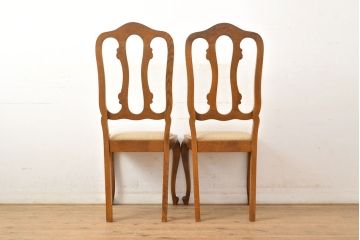 フランスアンティーク　オーク材　背もたれのデザインがエレガントなダイニングチェア2脚セット(椅子、イス、ビンテージ)(R-051463)