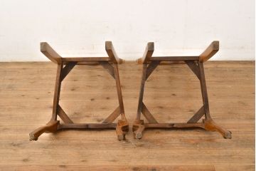 フランスアンティーク　オーク材　背もたれのデザインがエレガントなダイニングチェア2脚セット(椅子、イス、ビンテージ)(R-051463)