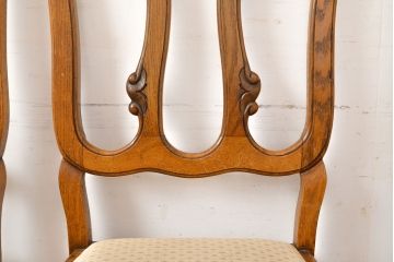 フランスアンティーク　オーク材　背もたれのデザインがエレガントなダイニングチェア3脚セット(椅子、イス、ビンテージ)(R-051464)