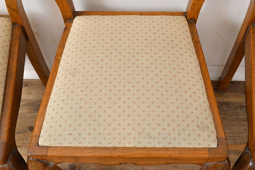 フランスアンティーク　オーク材　背もたれのデザインがエレガントなダイニングチェア3脚セット(椅子、イス、ビンテージ)(R-051464)