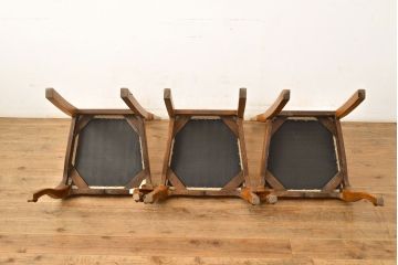 フランスアンティーク　オーク材　背もたれのデザインがエレガントなダイニングチェア3脚セット(椅子、イス、ビンテージ)(R-051464)