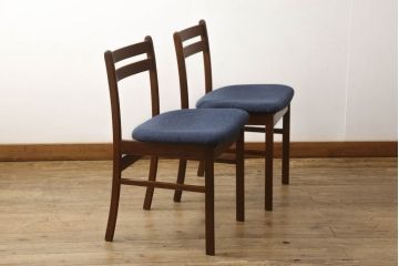 デンマークヴィンテージ　チーク材　ブルーのファブリックがお洒落なダイニングチェア2脚セット(椅子、イス、ビンテージ)(R-051466)