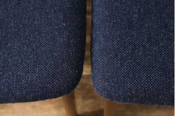 デンマークヴィンテージ　チーク材　ブルーのファブリックがお洒落なダイニングチェア2脚セット(椅子、イス、ビンテージ)(R-051466)