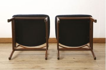 デンマークヴィンテージ　チーク材　ブルーのファブリックがお洒落なダイニングチェア2脚セット(椅子、イス、ビンテージ)(R-051466)