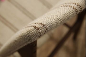 デンマークヴィンテージ　チーク材　ストライプのファブリックがお洒落なダイニングチェア2脚セット(椅子、イス、ビンテージ、北欧)(R-051468)