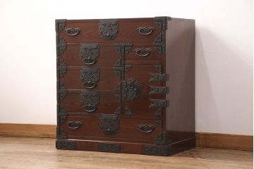 中古　美品　国産　手造り　ケヤキ・桐　上質な和の空間づくりにおすすめの民芸箪笥(収納箪笥、小タンス、リビングボード)(R-051470)