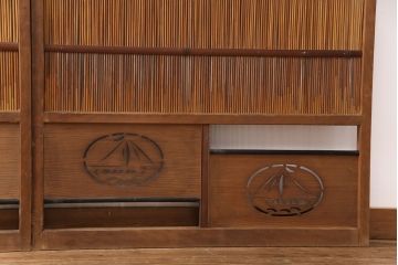 和製アンティーク　透かし彫りがアクセントの御簾戸3枚セット(建具、簾戸、簀戸、葭戸、夏障子、すど、葦戸)(R-051472)