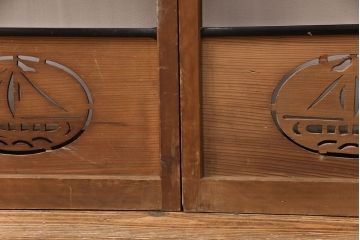 和製アンティーク　透かし彫りがアクセントの御簾戸3枚セット(建具、簾戸、簀戸、葭戸、夏障子、すど、葦戸)(R-051472)