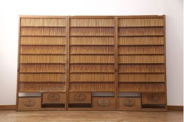 和製アンティーク　透かし彫りがアクセントの御簾戸3枚セット(建具、簾戸、簀戸、葭戸、夏障子、すど、葦戸)(R-051472)
