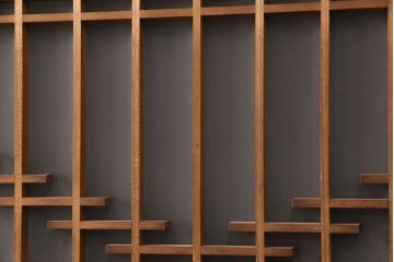 和製アンティーク　菱型の組子細工がおしゃれな組子入りガラス戸2枚セット(引き戸、建具)(R-051473)