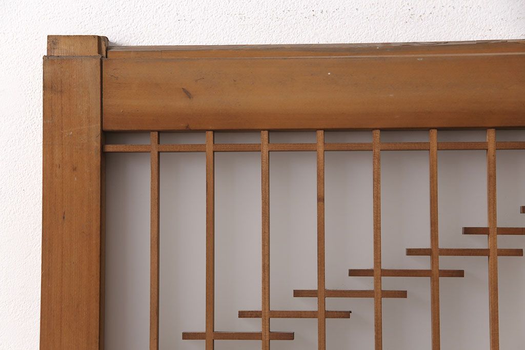 和製アンティーク　菱型の組子細工がおしゃれな組子入りガラス戸2枚セット(引き戸、建具)(R-051473)