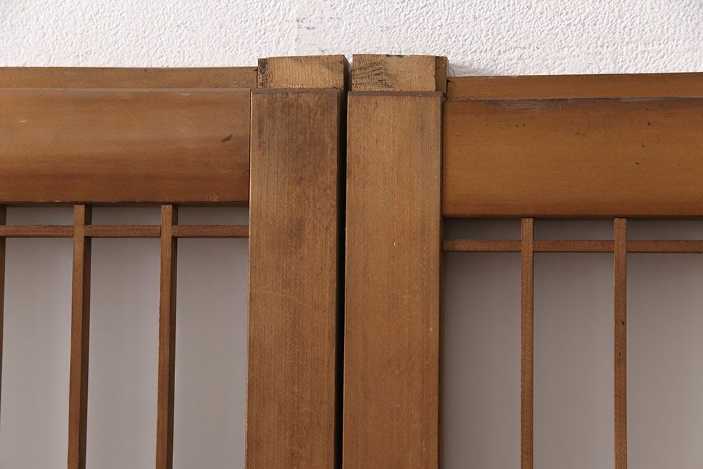 和製アンティーク　菱型の組子細工がおしゃれな組子入りガラス戸2枚セット(引き戸、建具)(R-051473)