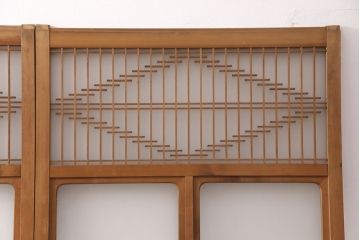 和製アンティーク　菱型の組子細工がおしゃれな組子入りガラス戸2枚セット(引き戸、建具)(R-051473)
