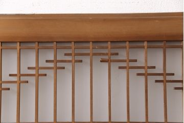 和製アンティーク　菱型の組子細工がおしゃれな組子入りガラス戸2枚セット(引き戸、建具)(R-051473)