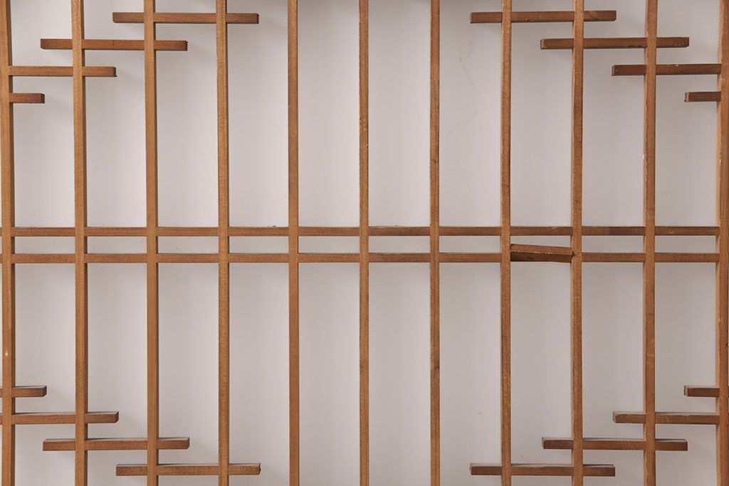 和製アンティーク　菱型の組子細工がおしゃれな組子入りガラス戸2枚セット(引き戸、建具)(R-051473)