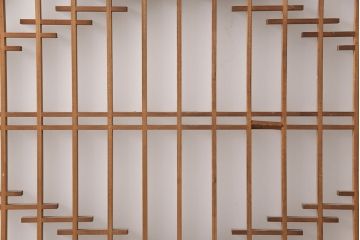 和製アンティーク　菱型の組子細工がおしゃれな組子入りガラス戸2枚セット(引き戸、建具)(R-051473)