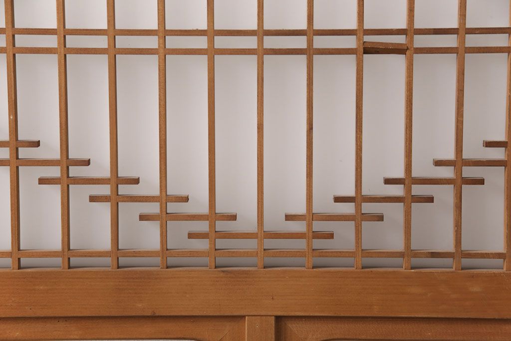 和製アンティーク　菱型の組子細工がおしゃれな組子入りガラス戸2枚セット(引き戸、建具)(R-051473)