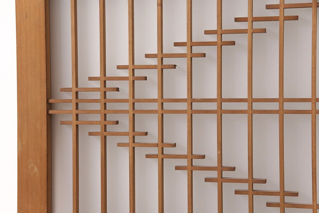 和製アンティーク　菱型の組子細工がおしゃれな組子入りガラス戸2枚セット(引き戸、建具)(R-051473)