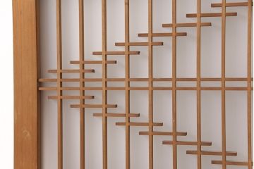 和製アンティーク　菱型の組子細工がおしゃれな組子入りガラス戸2枚セット(引き戸、建具)(R-051473)