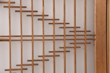 和製アンティーク　菱型の組子細工がおしゃれな組子入りガラス戸2枚セット(引き戸、建具)(R-051473)