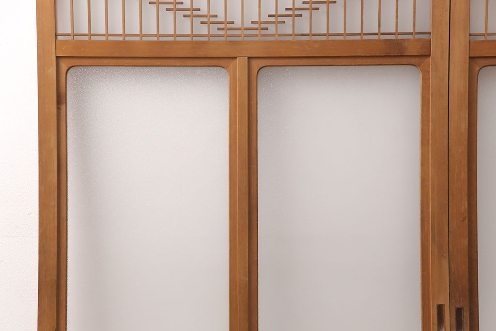 和製アンティーク　菱型の組子細工がおしゃれな組子入りガラス戸2枚セット(引き戸、建具)(R-051473)